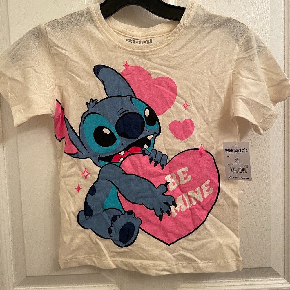 Disney Stitch Be Mine Valentine's Shirt New with Tags size 4/5 XS